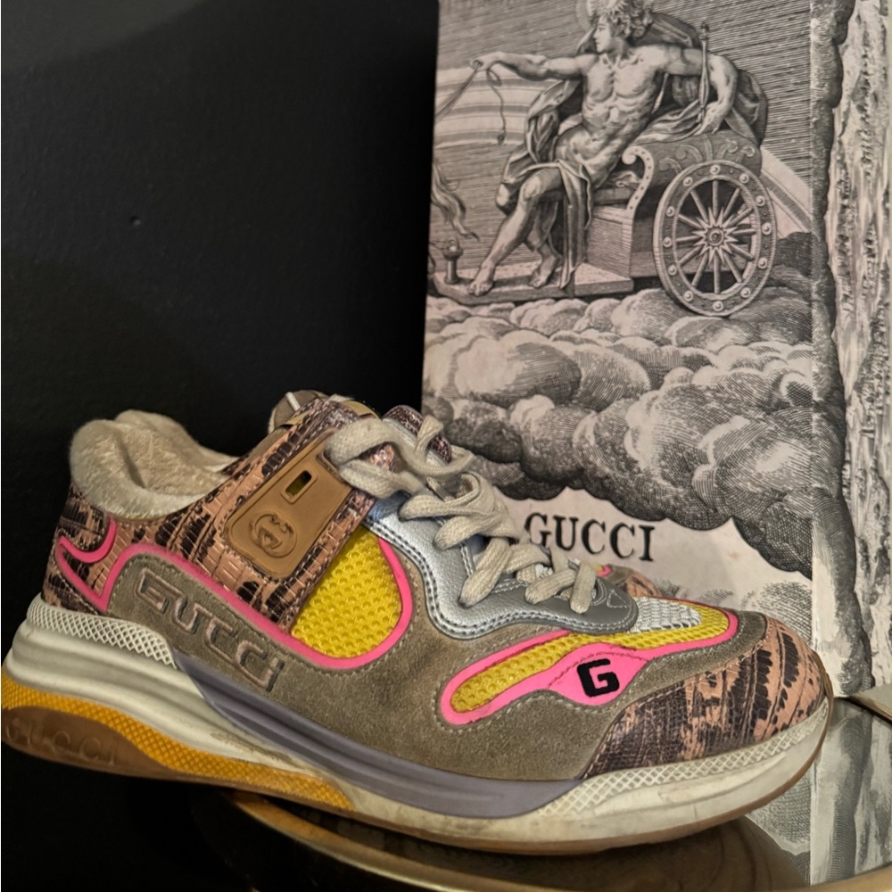 Gucci Pink and Yellow Accent Sneakers